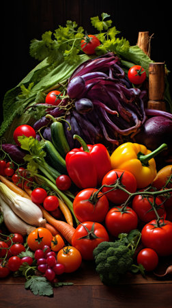 Close-up of fresh vegetables on a dark backgroundの素材