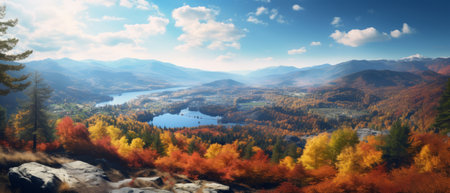 Autumn leaves. Bright colors of autumn leaves in the forest. Forest panoramaの素材