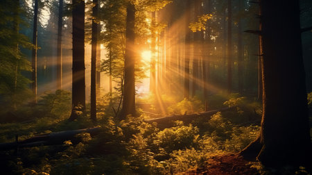 Soft warm light seeing through the treesの素材