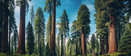 A panoramic view of a redwood forestの素材