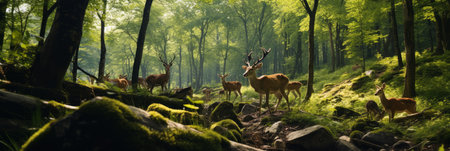 A meadow with wildflowers with a panoramic view. Multicolored with wild flowersの素材
