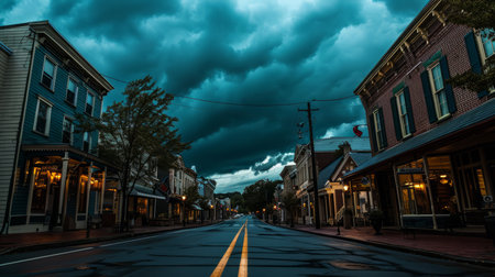 City street with dramatic storm cloud. Concept on topic weatherの素材
