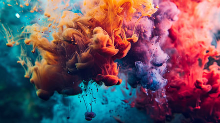 Bright colors mix underwater. A bright splash of paintの素材