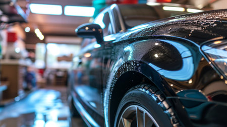A clean car in a car wash. Cleaning and improving the appearance of surfacesの素材