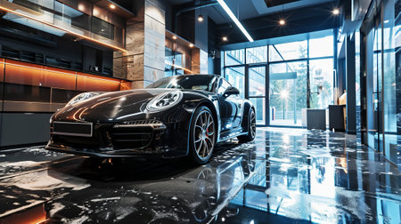 A clean car in a car wash. Cleaning and improving the appearance of surfacesの素材