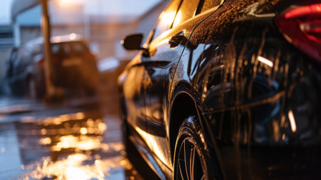 A clean car in a car wash. Cleaning and improving the appearance of surfacesの素材
