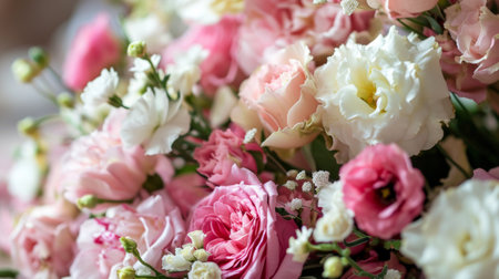 A beautiful bouquet with a combination of pink and white flowers. Elegant and charming flower arrangementの素材