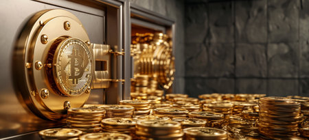 Safe deposit of gold from cryptocurrency assets with a copyの素材