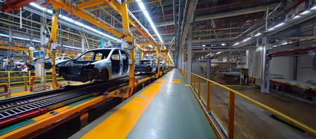 Car factory with assembly line with copy spaceの素材