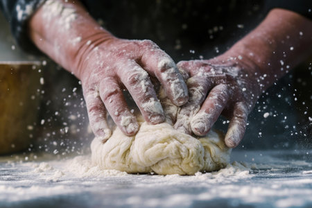 Beautiful hands are mixing the doughの素材