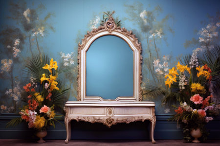 Green and yellow room with blue wallpaperの素材