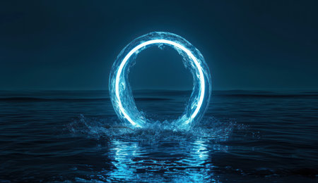 A ring of light illuminates a dark backgroundの素材