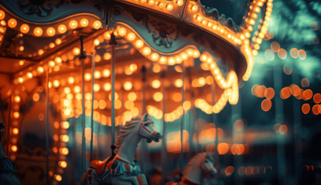 Carousel with bright lights at nightの素材