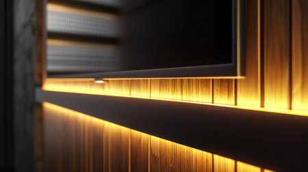 Modern, elegant black TV with bright yellow backlightの素材