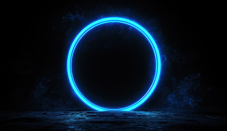 A glowing blue ring on a black backgroundの素材