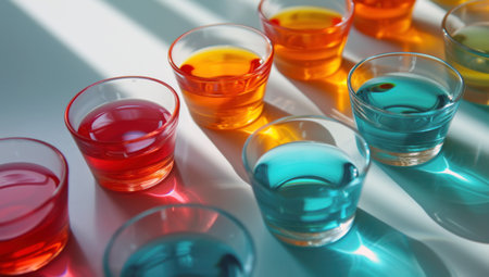 Colored glasses with different cultured liquidsの素材