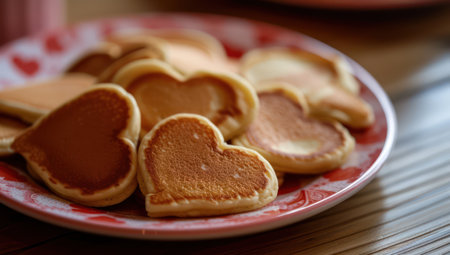 A delicious pile of heart-shaped pancakes is perfect for a sweet Valentine's breakfastの素材