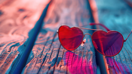 Fashion heart shaped sunglasses on artistic color tree. Fashion accessory for summerの素材