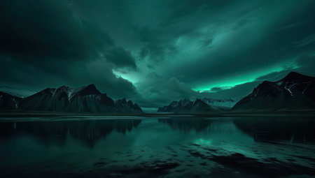 Majestic northern lights over snow-capped mountainsの素材
