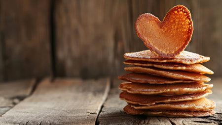 A delicious pile of heart-shaped pancakes is perfect for a sweet Valentine's breakfastの素材