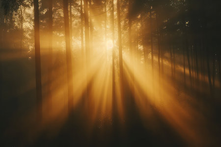 Calm reflection of the sunset in a peaceful forestの素材
