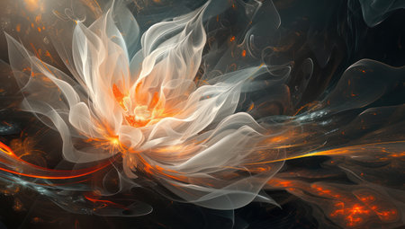 An elegant white flower on a luxurious dark backgroundの素材