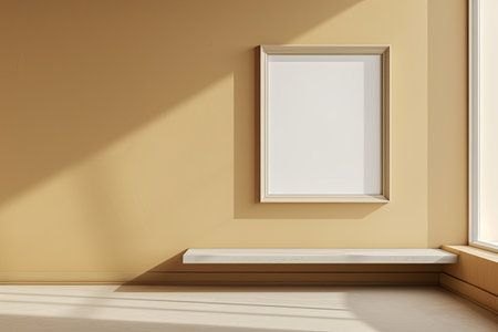 A simple beige wall with a frameの素材