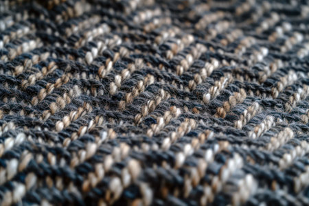 Close-up texture of cozy knit fabric with detailed woolen threadsの素材