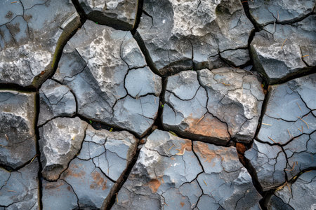 Parched cracked earth texture symbolizing arid climate and environmental droughtの素材