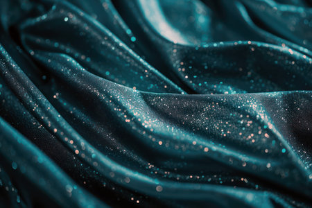 Luxurious teal satin fabric texture with elegant shimmer for fashion designの素材