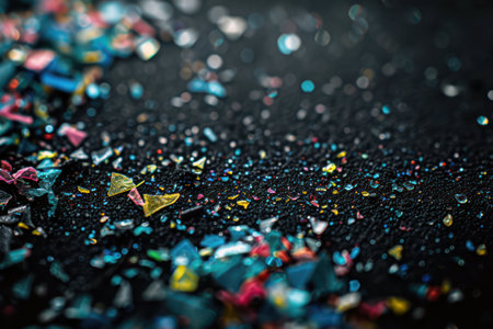 Colorful microplastics pollution close-up highlighting environmental impactの素材