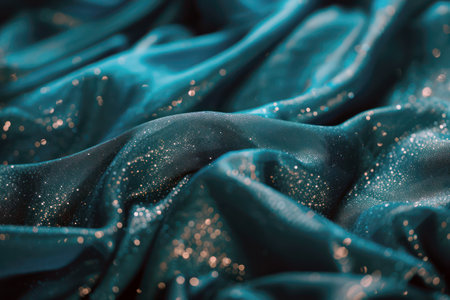 Luxurious teal satin fabric texture with elegant shimmer for fashion designの素材