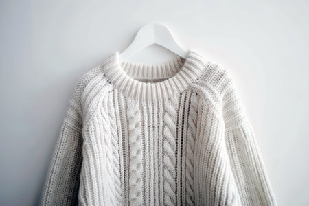 Elegant white knitted wool sweater for winter fashionの素材