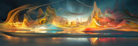 Abstract neon light waves in vibrant colors. Background for technological processes, science, presentations, education, etcの素材