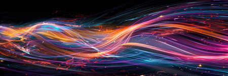 Abstract cosmic flow with vibrant colors and ethereal star particles. Background for technological processes, science, presentations, education, etcの素材