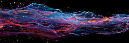 Abstract cosmic flow with vibrant colors and ethereal star particles. Background for technological processes, science, presentations, education, etcの素材