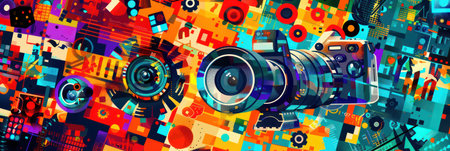 Pixelated digital explosion in vibrant colorsの素材