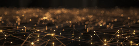 Network of golden connections on a dark abstract backgroundの素材