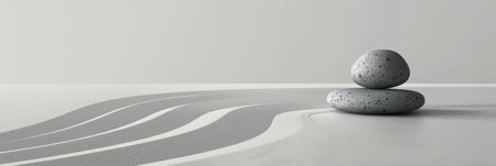 Zen garden with smooth stones and sunlightの素材