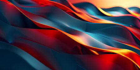 A blue and red wave with a yellow line. The blue and red colors are vibrant and the yellow line adds a pop of color to the scene. Concept of movement and energy, as if the wave is in motionの素材