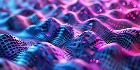 A blue and purple wave with a lot of dots. The image is abstract and has a futuristic feel to itの素材