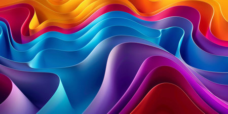 A colorful, abstract painting of a wave with a rainbow background. The colors are vibrant and the wave appears to be flowing and dynamic. The painting evokes a sense of movement and energyの素材