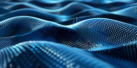 A blue wave with many dots on it. The dots are scattered all over the wave, giving it a very abstract and futuristic lookの素材