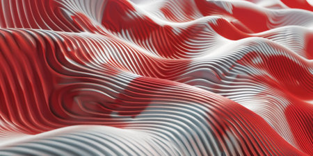 A flag with red and white stripes is shown in a wave pattern. The flag is a symbol of patriotism and prideの素材