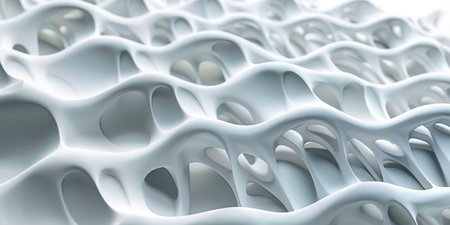 The image is a close up of a white surface with many small holes. The holes are arranged in a pattern that resembles a wave. The surface appears to be made of a material that is translucentの素材