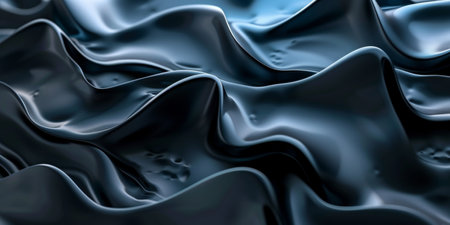 A black and blue fabric with a wave pattern. The fabric is very smooth and shiny. The image has a dreamy and ethereal quality to itの素材