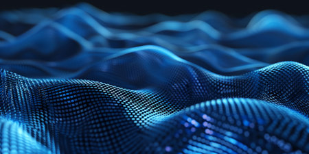 The image is a blue wave with a lot of dots. The dots are scattered all over the wave, creating a sense of movement and energyの素材