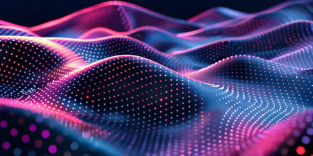 A colorful, abstract image of a wave with dots of different colors. The image has a dreamy, surreal quality to it, as if it were a painting or a digital art pieceの素材