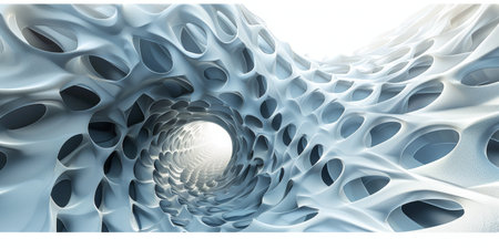 A spiral shaped structure with many holes in it. The structure is white and he is made of some sort of materialの素材