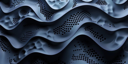 A blue wave with holes in it. The holes are in the shape of a snake. The wave is made of a material that looks like it is made of metalの素材
